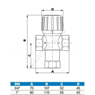Клапан термостатический латунь 63C Ду 25 Ру10 ВР Kvs=2.1 25-50C Watts 10017421