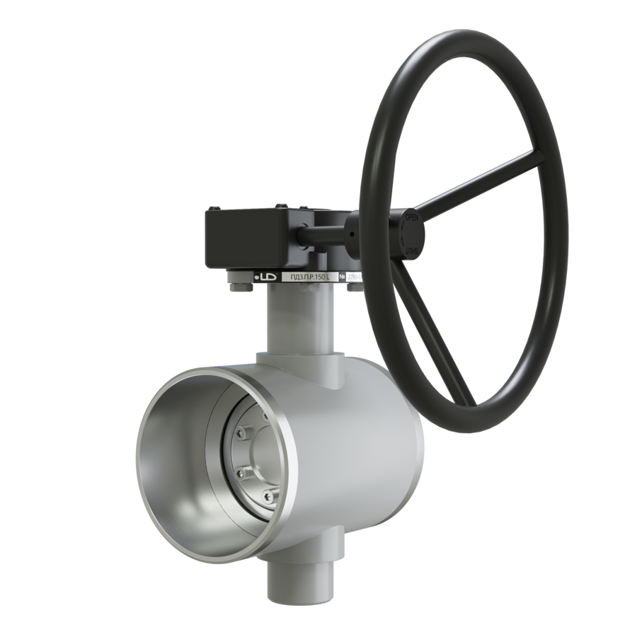 Поворотно-дисковый затвор 3-х эксцентриковый LD с редуктором R из стали 20, ПДЗ.П.Р.250.025.02