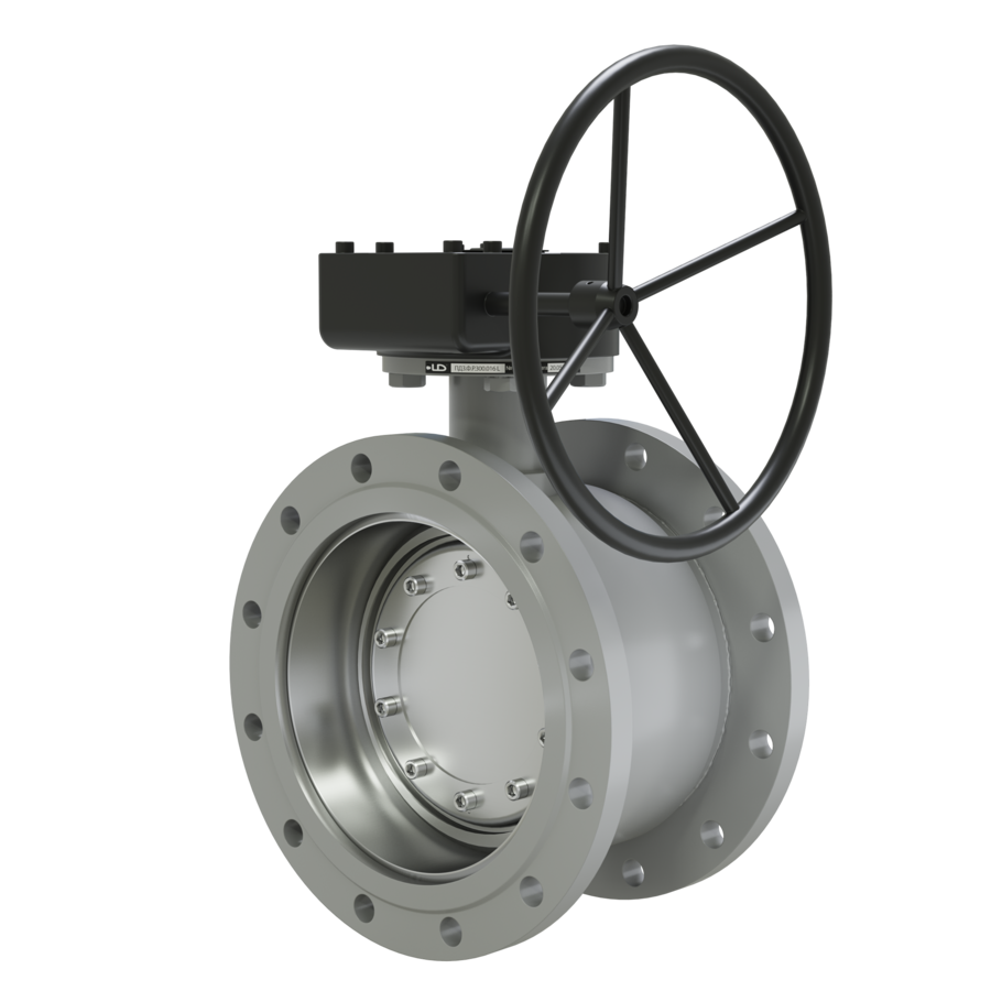 Поворотно-дисковый затвор 3-х эксцентриковый LD с редуктором L из стали 20, ПДЗ.Ф.Р.400.016.02 с редуктором L