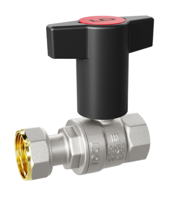 Кран шаровой латунный с накидной гайкой LD Pride 47.15.В-НкГк.Ду 15 Ру 40 с Т-рукояткой (Red + Blue)