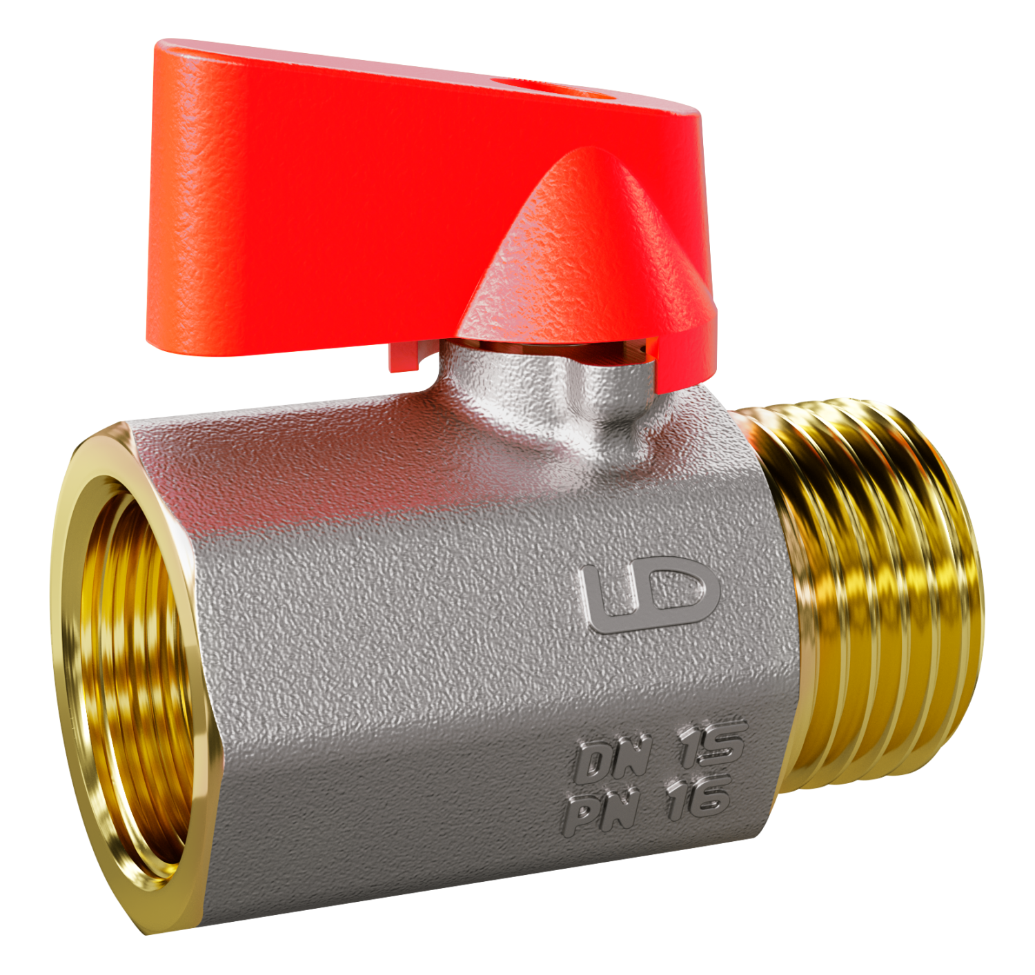 Кран шаровой мини для подключения сантехнических приборов LD Pride 46.15.В-Н.Ф Ду15 Ру16 (red)