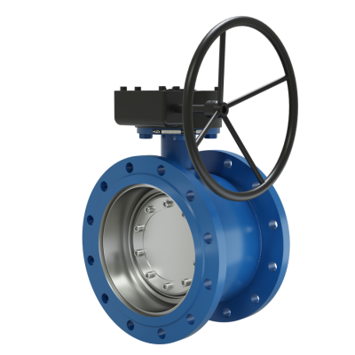 Поворотно-дисковый затвор 3-х эксцентриковый LD Energy с редуктором L из стали 09Г2С, ПДЗ.Ф.Р.300.025.03 с редуктором L