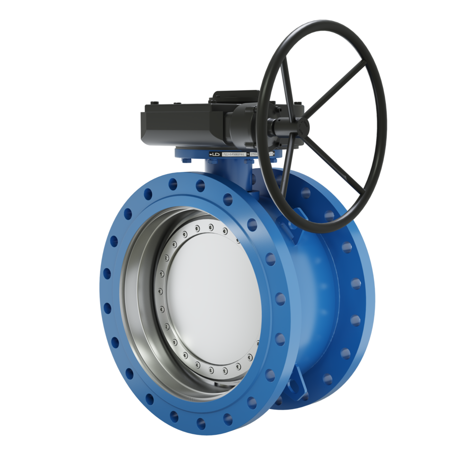 Поворотно-дисковый затвор 3-х эксцентриковый LD Energy с редуктором R из стали 09Г2С, ПДЗ.Ф.Р.1200.025.03 с редуктором R