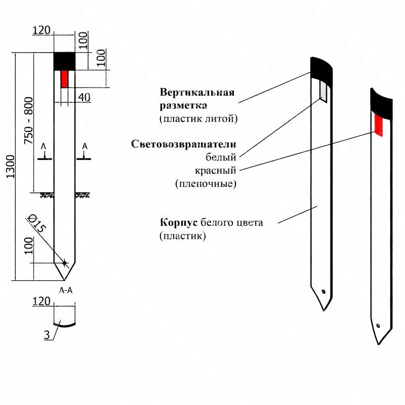 Столбик сигнальный С3 гибкий ГОСТ 32843-2014