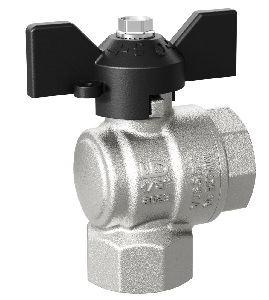 Кран шаровой латунный угловой LD Pride 47.25.В-В.У.Б Ду 25 Ру 40 бабочка