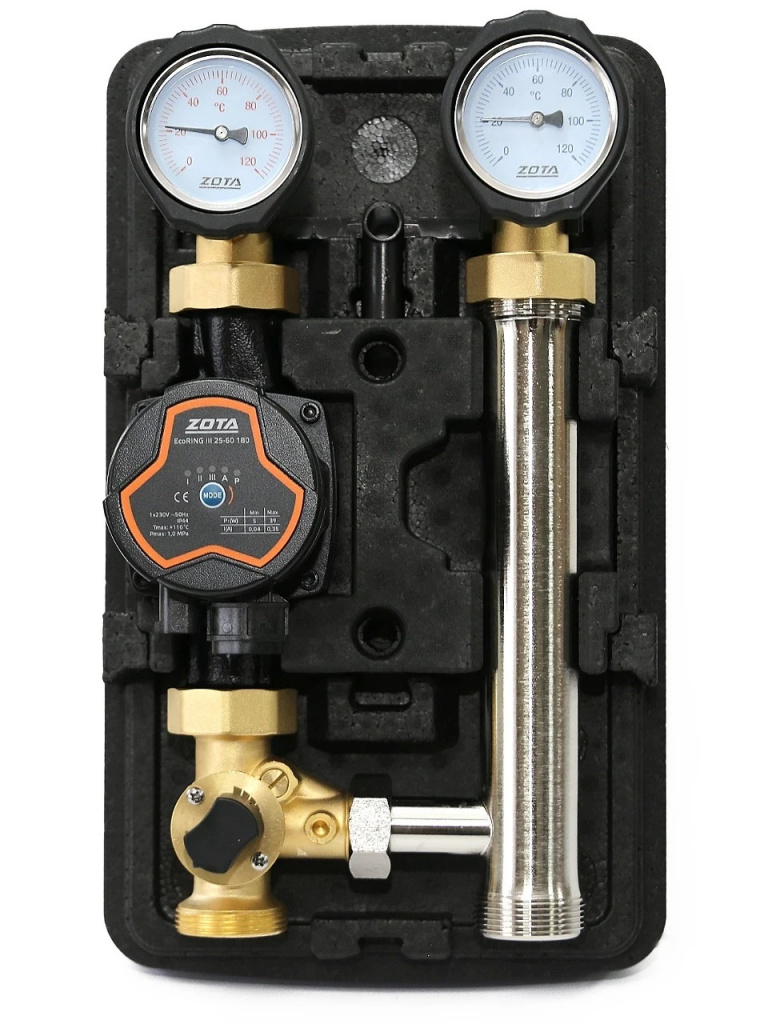 Насосная группа быстрого монтажа ZOTA с 3х ходовым смесителем с насосом EcoRING III 25-60 180