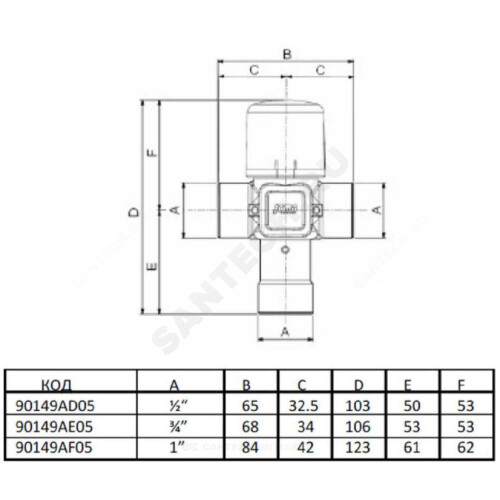 Клапан смесительный термостатический седельный латунь Ду 20 Ру10 3/4" ВР Kvs=2 60С Icma 90149AE05