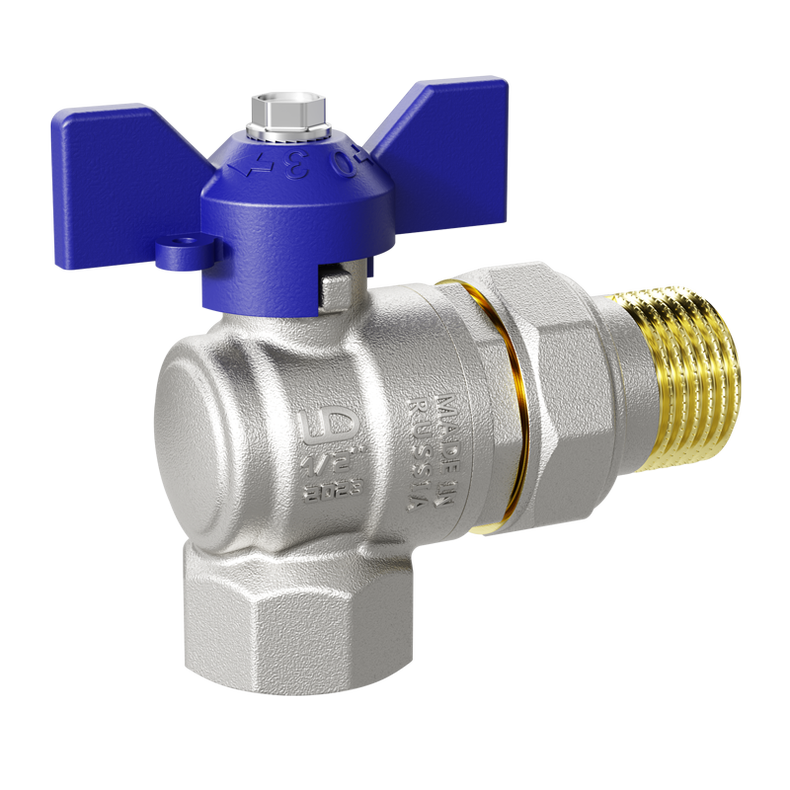 Кран шаровой латунный угловой LD Pride 47.15.В-ГШ.У.Б Ду 15 Ру 40 бабочка (blue)