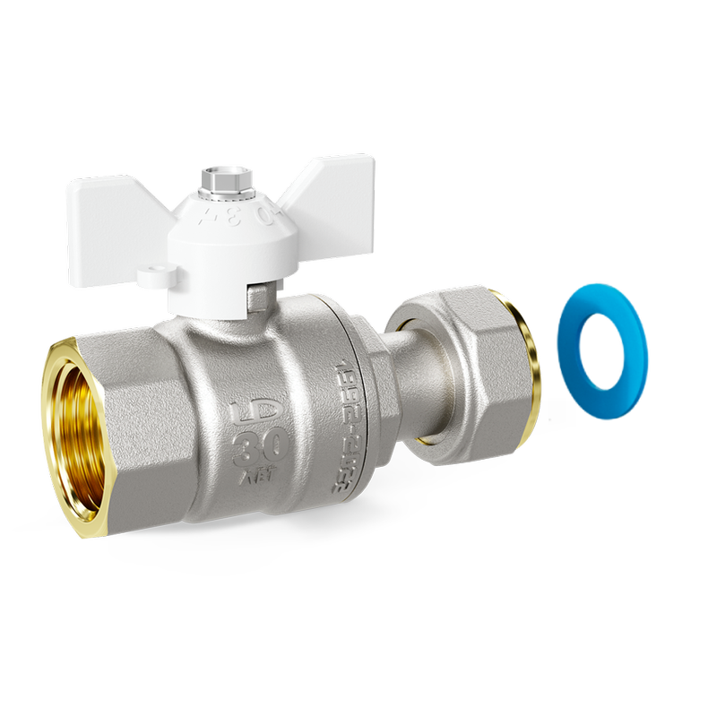 Кран шаровой латунный с накидной гайкой LD Pride 47.15.В-НкГк.Б Ду 15 Ру 40 бабочка (white) с биркой