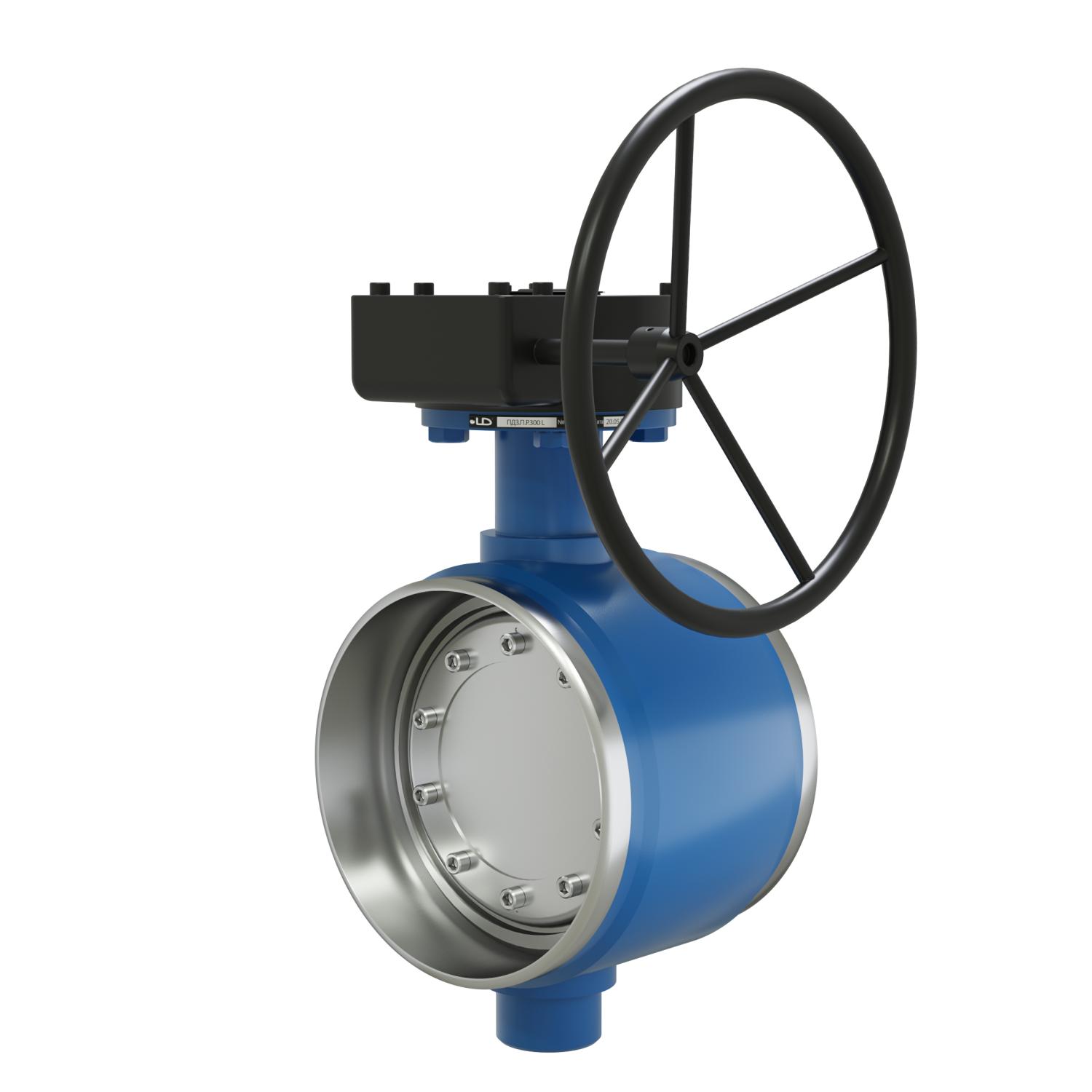 Поворотно-дисковый затвор 3-х эксцентриковый LD Energy с редуктором L из стали 09Г2С, ПДЗ.П.Р.350.025.03 с редуктором L