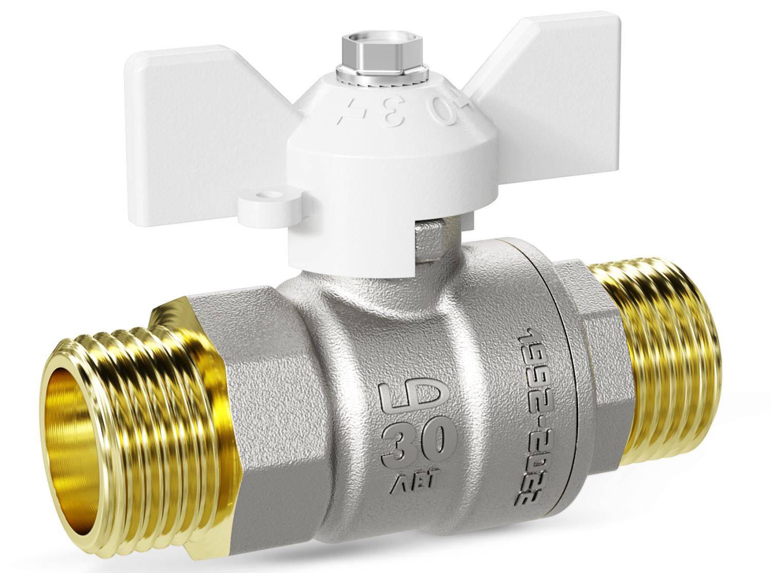 Кран шаровой латунный LD Pride 47.15.Н-Н.Б Ду 15 Ру 40 бабочка (white)