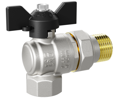 Кран шаровой латунный угловой LD Pride 47.20.В-ГШ.У.Б Ду 20 Ру 40 бабочка