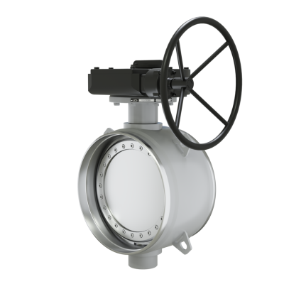 Поворотно-дисковый затвор 3-х эксцентриковый LD с редуктором R из стали 20, ПДЗ.П.Р.700.025.02