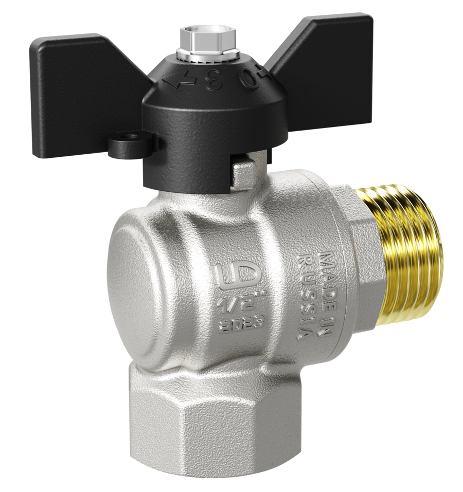 Кран шаровой латунный угловой LD Pride 47.25.В-Н.У.Б Ду 25 Ру 40 бабочка