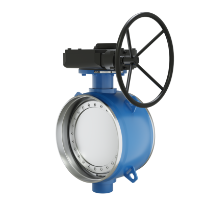 Поворотно-дисковый затвор 3-х эксцентриковый LD Energy с редуктором R из стали 09Г2С, ПДЗ.П.Р.1200.025.03