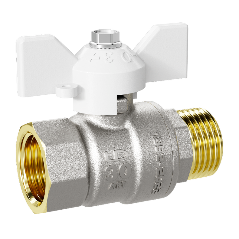 Кран шаровой латунный LD Pride 47.25.В-Н.Б Ду 25 Ру 40 бабочка (white) с биркой