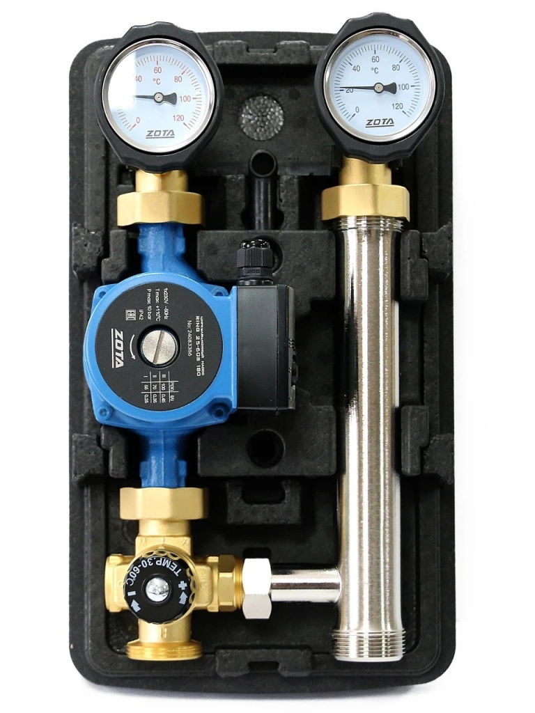 Насосная группа быстрого монтажа ZOTA с термостатическим смесителем (30-60°С) с насосом RING 25/60 S 180