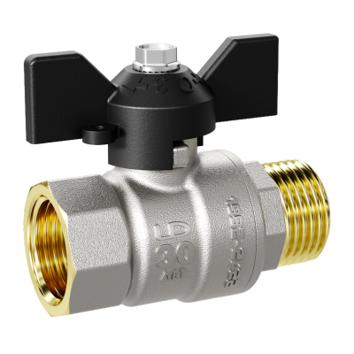 Кран шаровой латунный LD Pride 47.20.В-Н.Б Ду 20 Ру 40 бабочка с биркой и хомутом