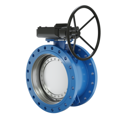 Поворотно-дисковый затвор 3-х эксцентриковый LD Energy с редуктором R из стали 09Г2С, ПДЗ.Ф.Р.1200.025.03 с редуктором R