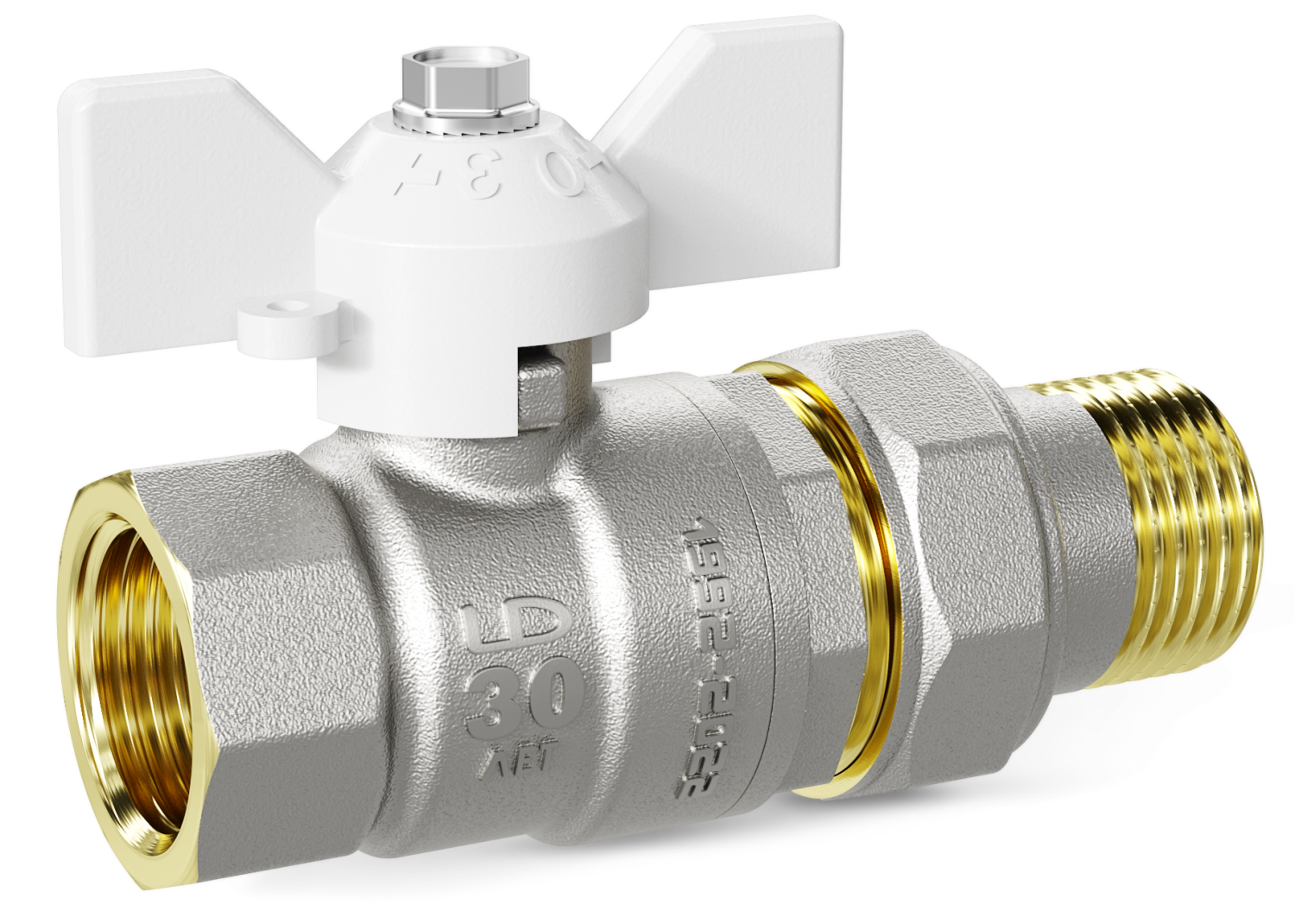 Кран шаровой латунный LD Pride 47.32.В-ГШ.Б Ду 32 Ру 25 бабочка (white)