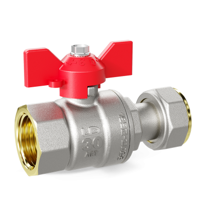 Кран шаровой латунный с накидной гайкой LD Pride 47.15.В-НкГк.Б Ду 15 Ру 40 бабочка (red)