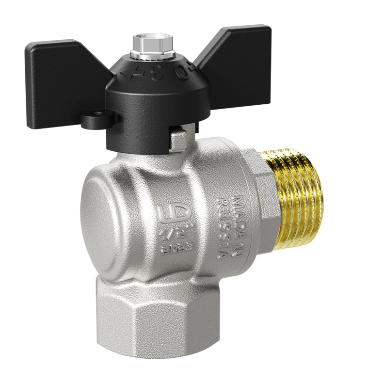 Кран шаровой латунный угловой LD Pride 47.15.В-Н.У.Б Ду 15 Ру 40 бабочка с биркой