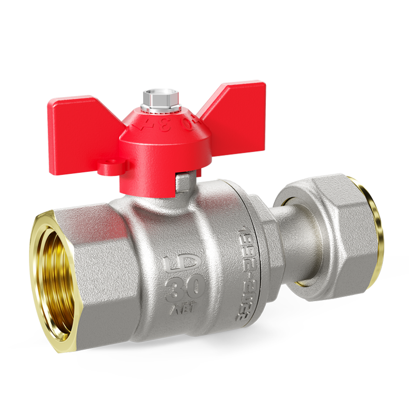 Кран шаровой латунный с накидной гайкой LD Pride 47.15.В-НкГк.Б Ду 15 Ру 40 бабочка (red)