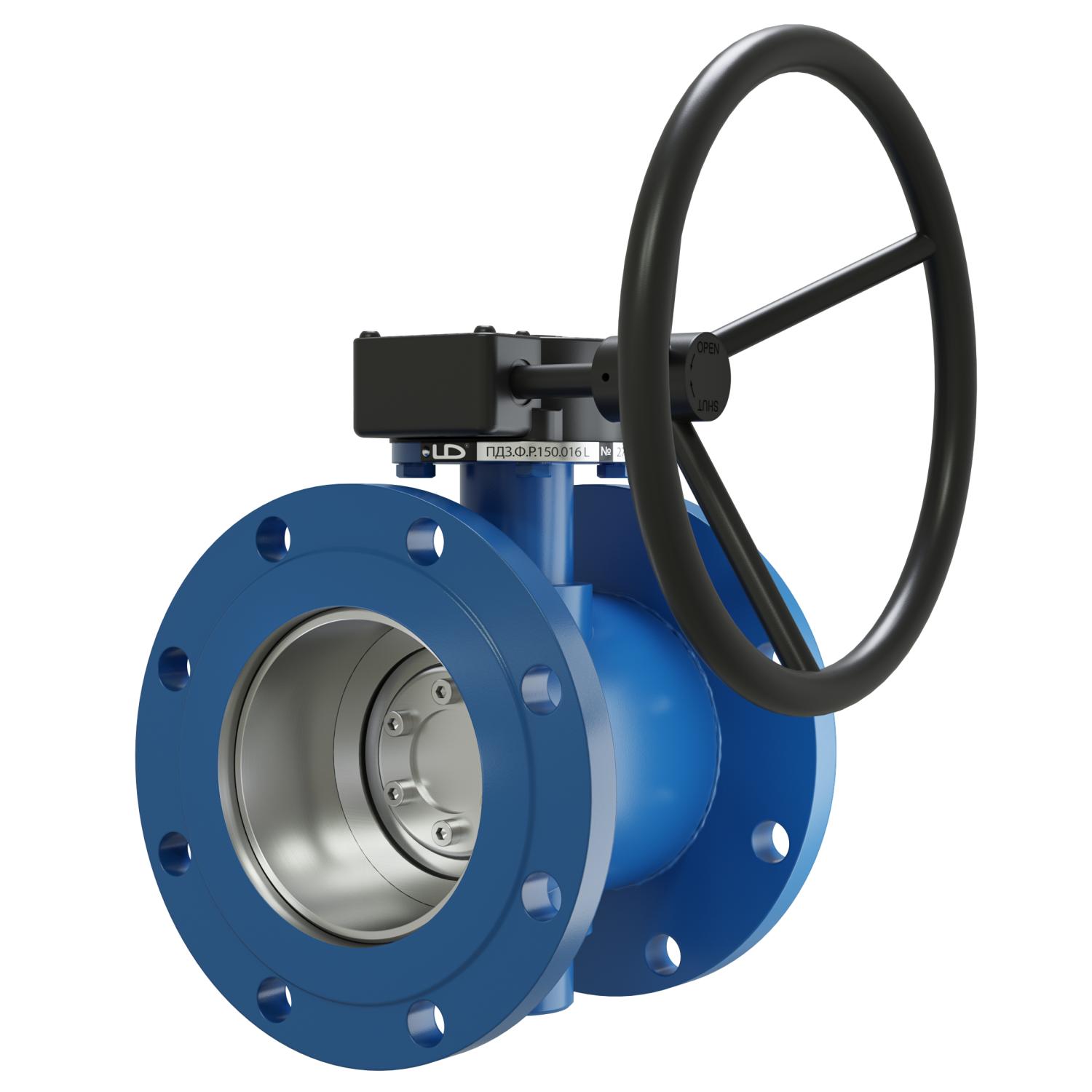 Поворотно-дисковый затвор 3-х эксцентриковый LD Energy с редуктором R из стали 09Г2С, ПДЗ.Ф.Р.250.016.03