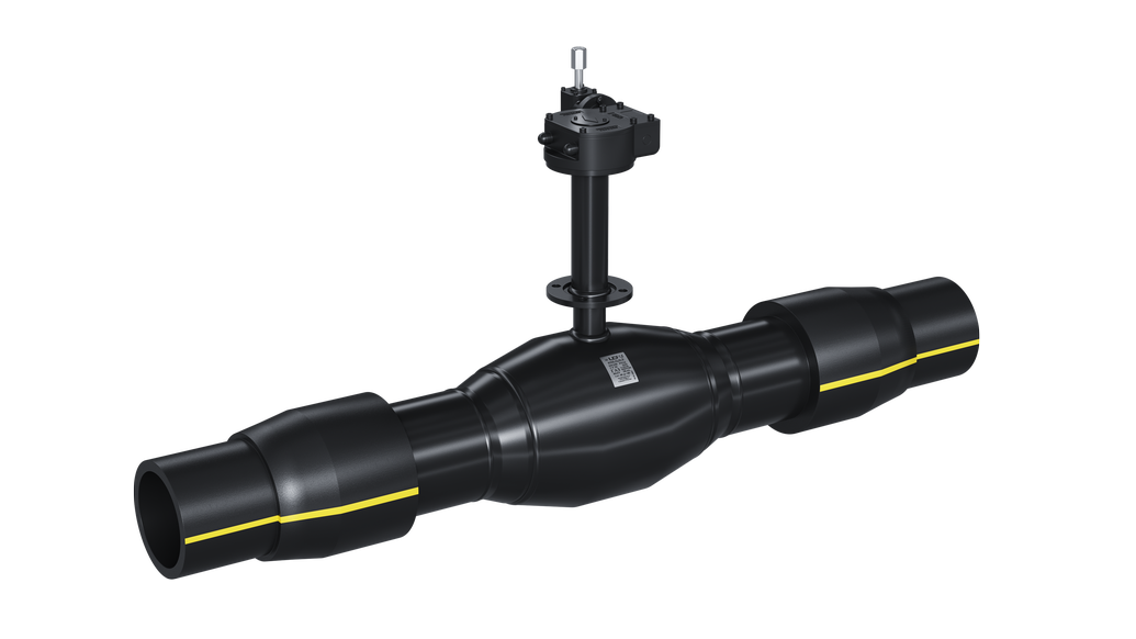 Кран шаровый LD для подземной установки КШЦП Р Gas 200.016.П/П.02. из стали 20 Ду200 Ру1,6МПа Н=1250мм с вертикальным редуктором с ПЭ патрубками SDR 11, 225/219