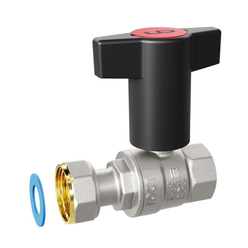 Кран шаровой латунный с накидной гайкой LD Pride 47.15.В-НкГк. Ду 15 Ру 40 Т-рукоятка с биркой