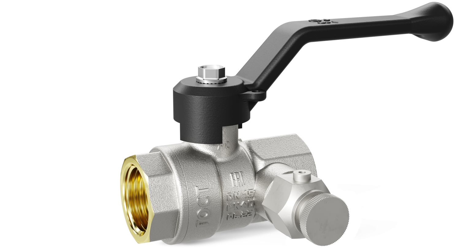 Кран шаровой латунный с дренажем и воздухоотводчиком трехходовой LD Pride 44.15.В-В.С.Р Ду 15 М20 Ру 40 рычаг