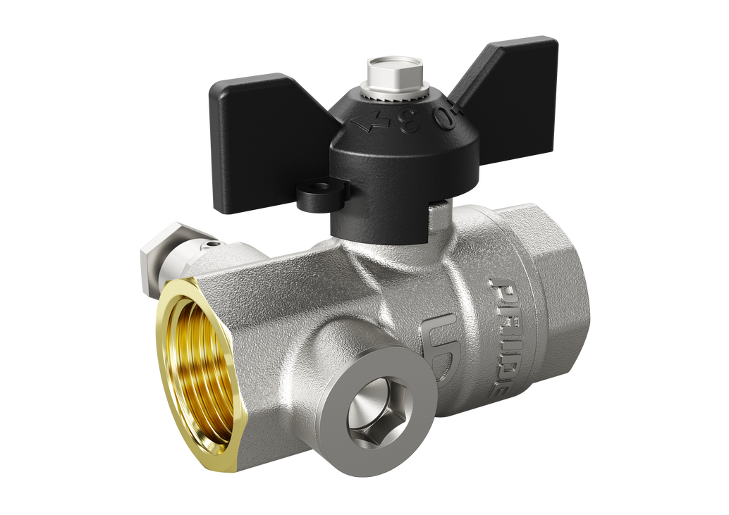 Кран шаровой латунный с дренажем и воздухоотводчиком трехходовой LD Pride 44.15.В-В.С.Б  Ду 15 Ру 40 бабочка