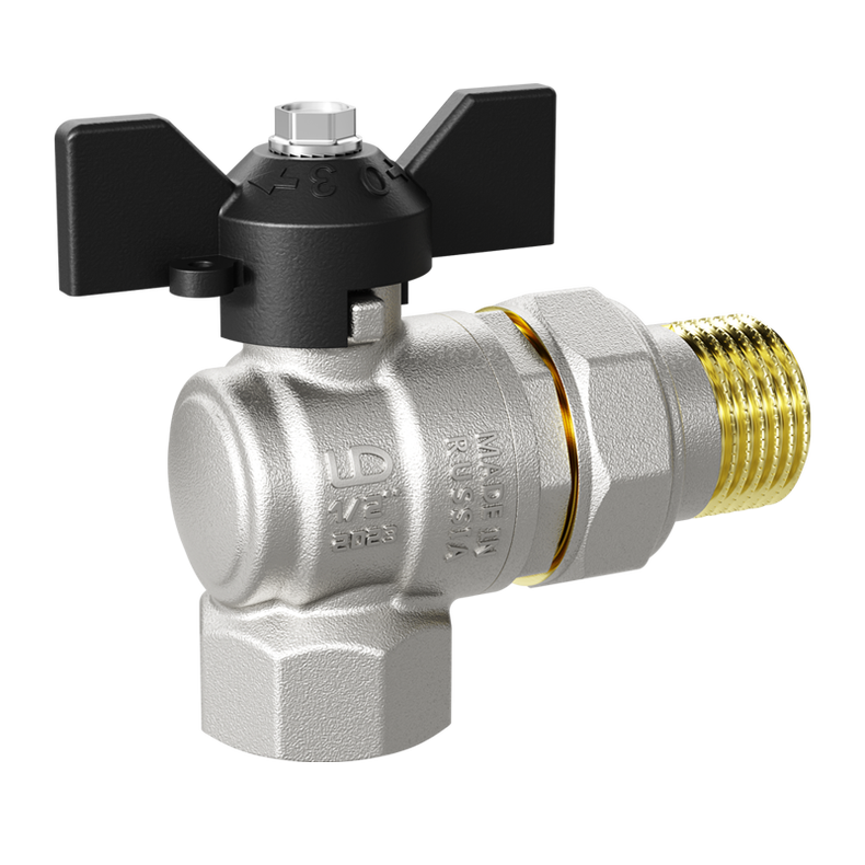 Кран шаровой латунный угловой LD Pride 47.25.В-ГШ.У.Б Ду 25 Ру 40 бабочка с биркой