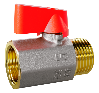 Кран шаровой мини для подключения сантехнических приборов LD Pride 46.15.В-Н.Ф Ду15 Ру16 (red)