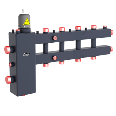 Гидроразделитель Zota с коллектором,  горизонтальный до 70 кВт, 5 контуров c заглушкой, под ТЭНб