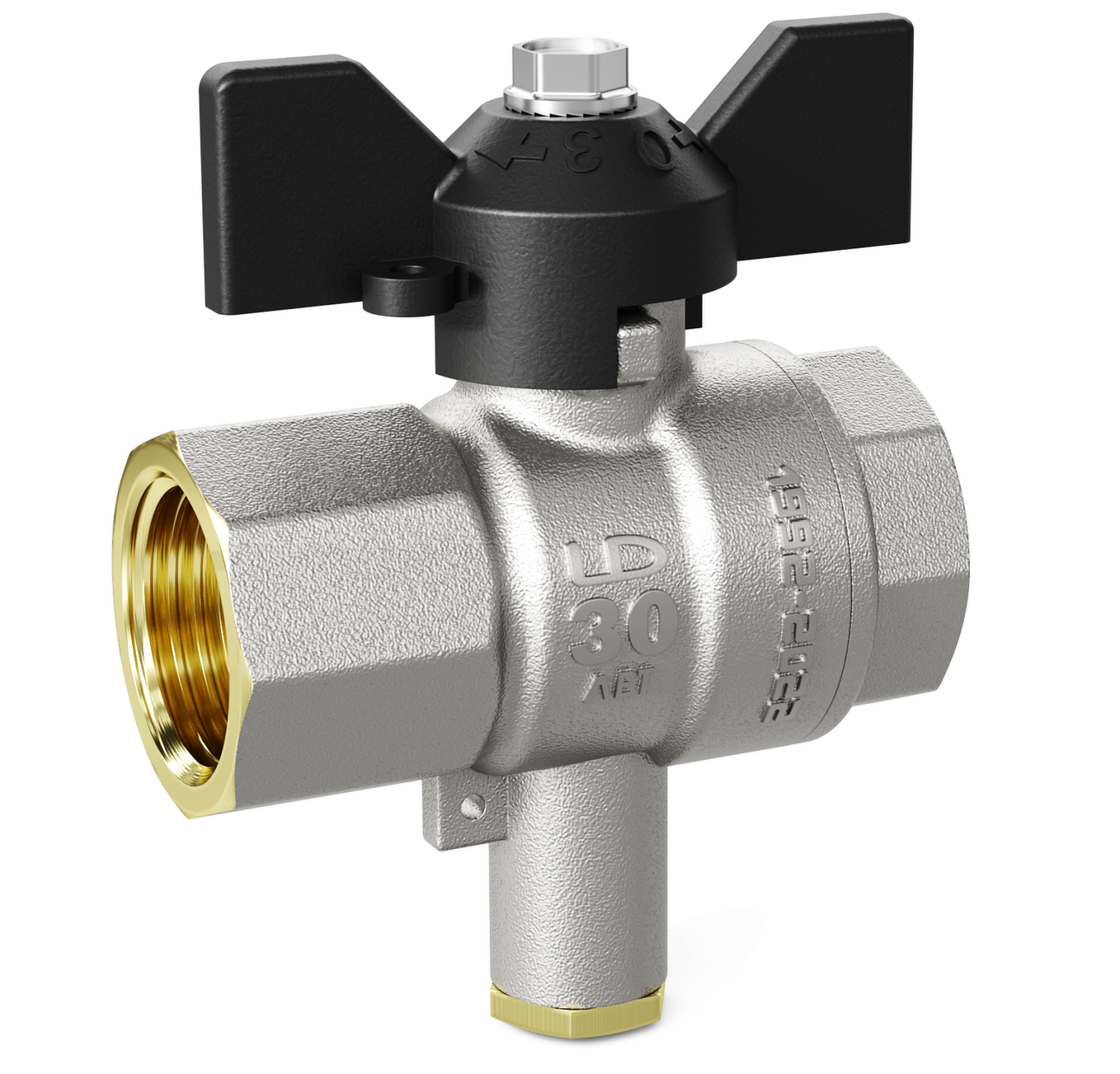Кран шаровой латунный для датчика температуры LD Pride 45.15.В-В.Т.Б Ду 15 Ру 40 бабочка