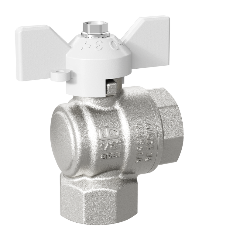 Кран шаровой латунный угловой LD Pride 47.15.В-В.У.Б Ду 15 Ру 40 бабочка (white)