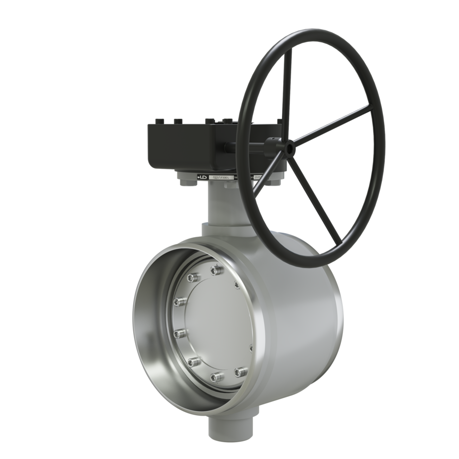 Поворотно-дисковый затвор 3-х эксцентриковый LD с редуктором L из стали 20, ПДЗ.П.Р.400.025.02 с редуктором L