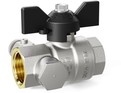 Кран шаровой латунный с дренажем и воздухоотводчиком трехходовой LD Pride 44.15.В-В.С.Б  Ду 15 Ру 40 бабочка