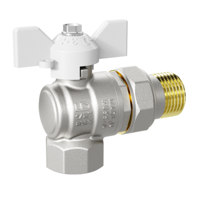 Кран шаровой латунный угловой LD Pride 47.15.В-ГШ.У.Б Ду 15 Ру 40 бабочка (white)