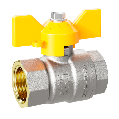 Кран шаровой латунный LD Pride 47.32.В-В.Б GAS Ду 32 Ру 25 бабочка с биркой