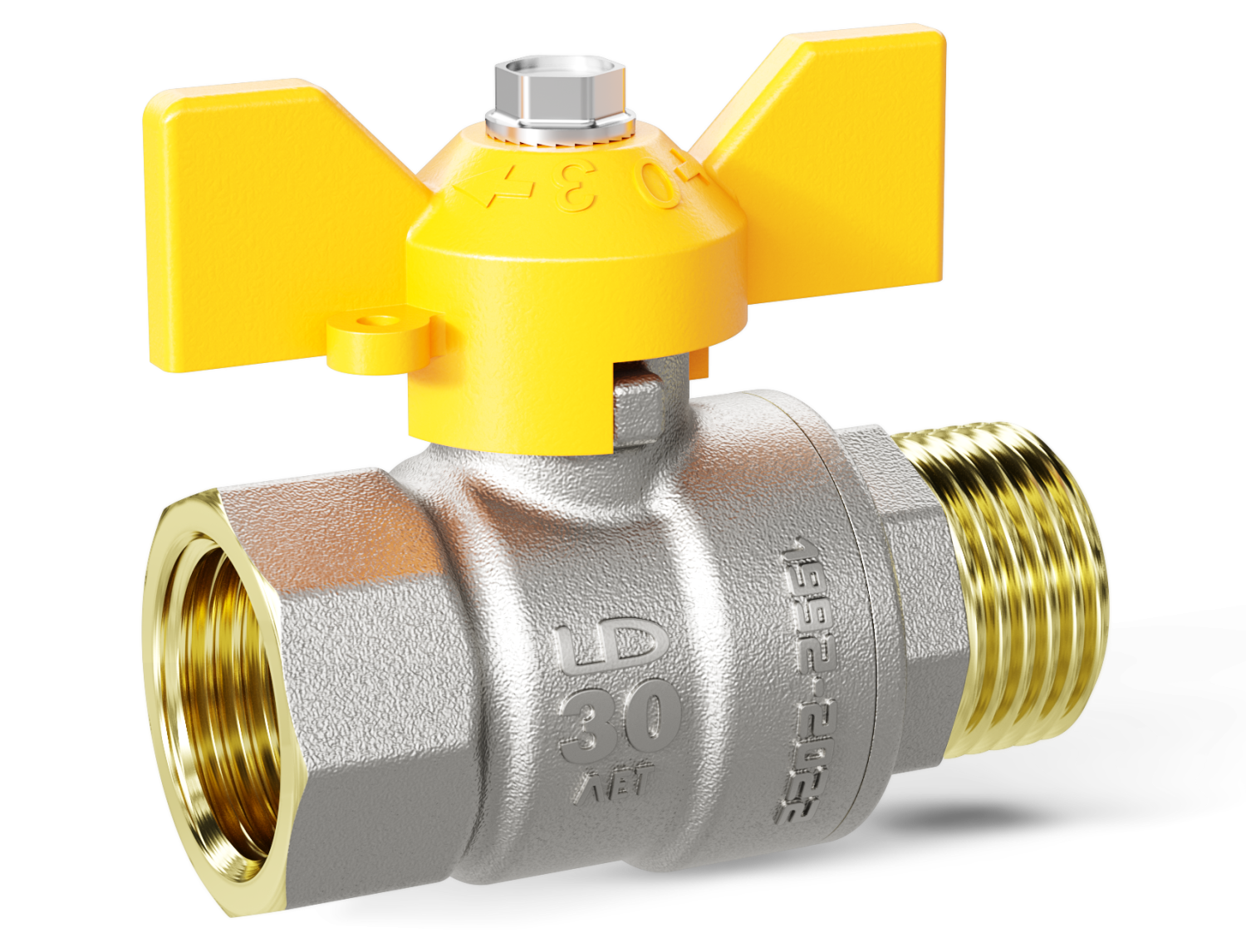 Кран шаровой латунный LD Pride 47.32.В-Н.Б GAS Ду 32 Ру 25 бабочка