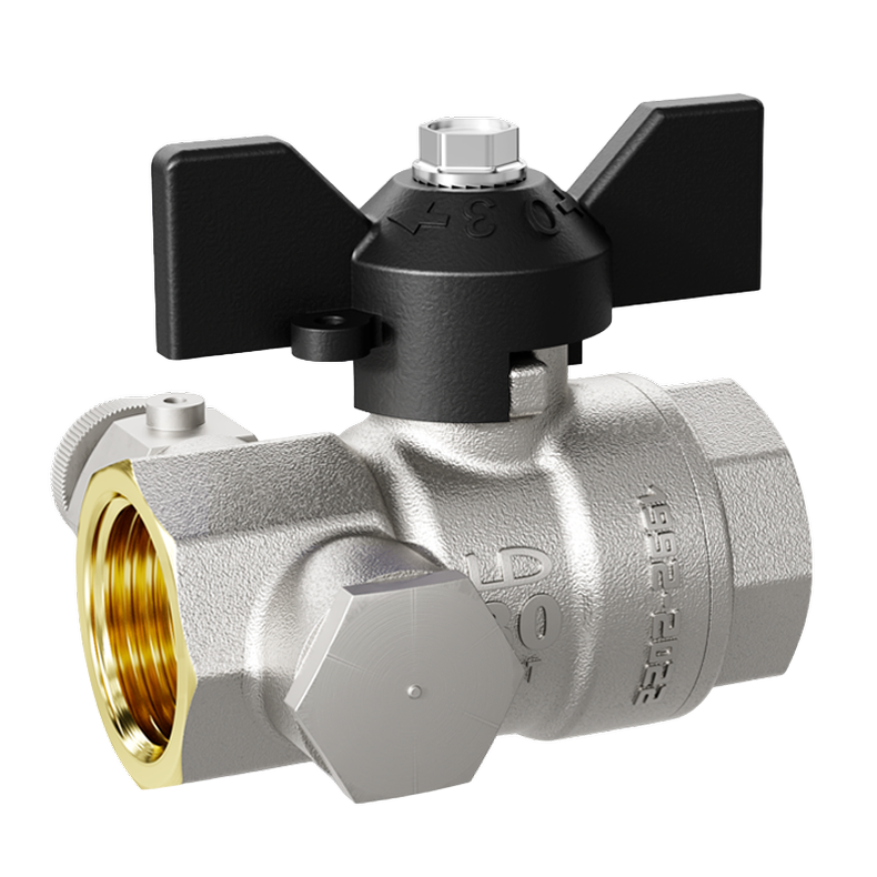 Кран шаровой латунный с дренажем и воздухоотводчиком трехходовой LD Pride 44.15.В-В.С.Б Ду 15 М20 Ру 40 бабочка с биркой