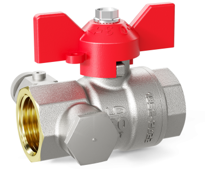 Кран шаровой латунный с дренажем и воздухоотводчиком трехходовой LD Pride 44.15.В-В.С.Б  Ду 15 Ру 40 бабочка (red)
