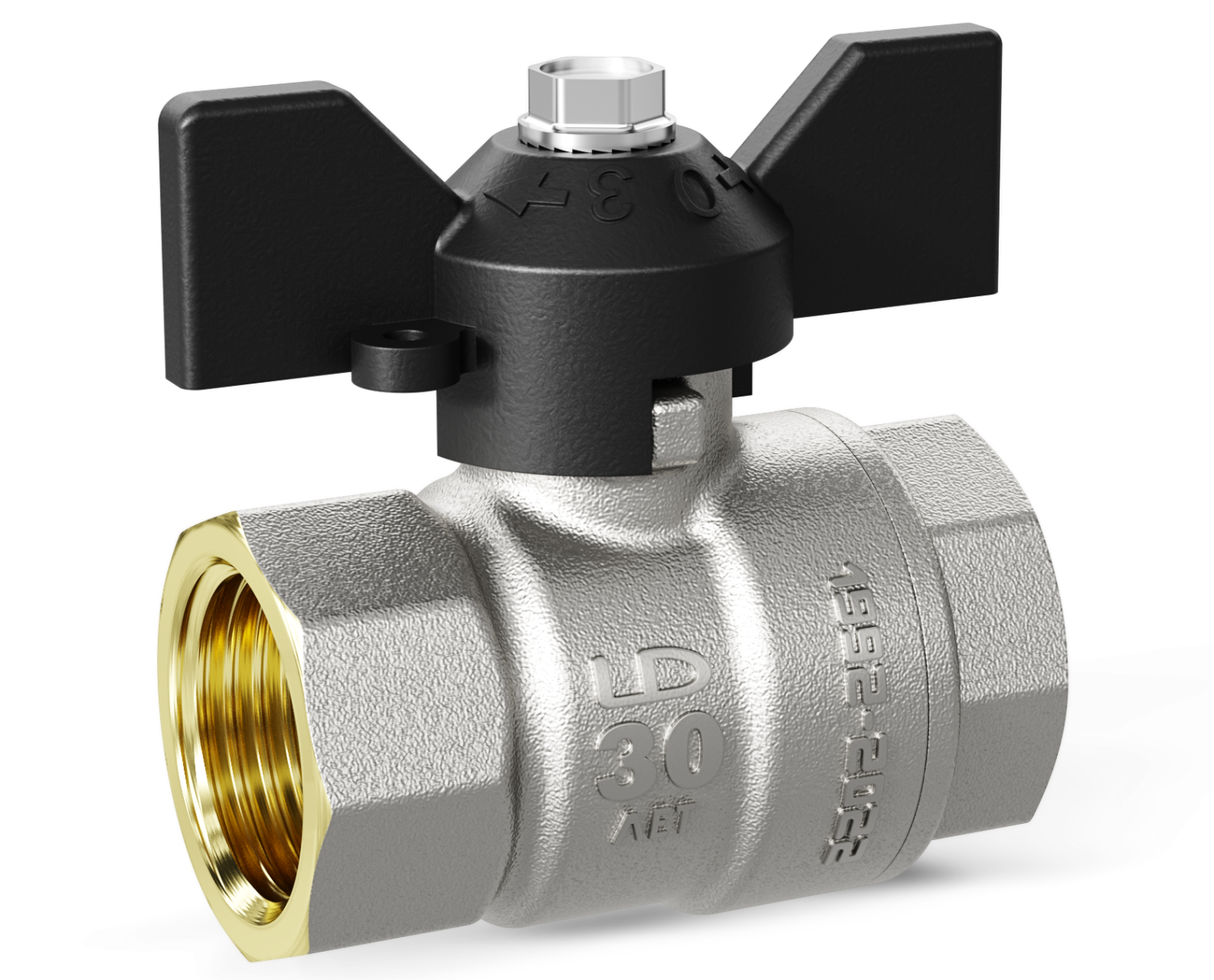 Кран шаровой латунный LD Pride 47.32.В-В.Б Ду 32 Ру 25 бабочка