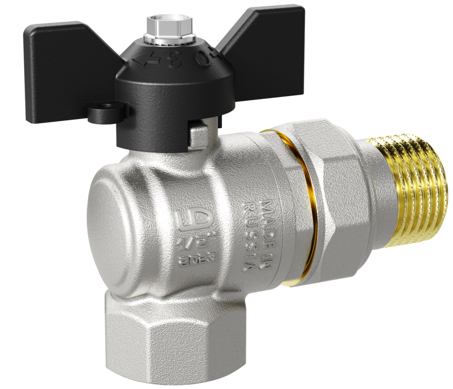 Кран шаровой латунный угловой LD Pride 47.25.В-ГШ.У.Б Ду 25 Ру 40 бабочка