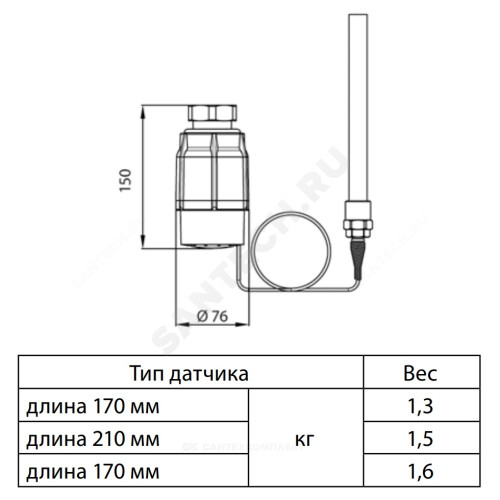 Элемент термостатический AVT датчик без гильзы Ру25 НР R3/4" Тн=20 +70С Danfoss 065-0601