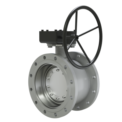 Поворотно-дисковый затвор 3-х эксцентриковый LD с редуктором L из стали 20, ПДЗ.Ф.Р.400.016.02 с редуктором L