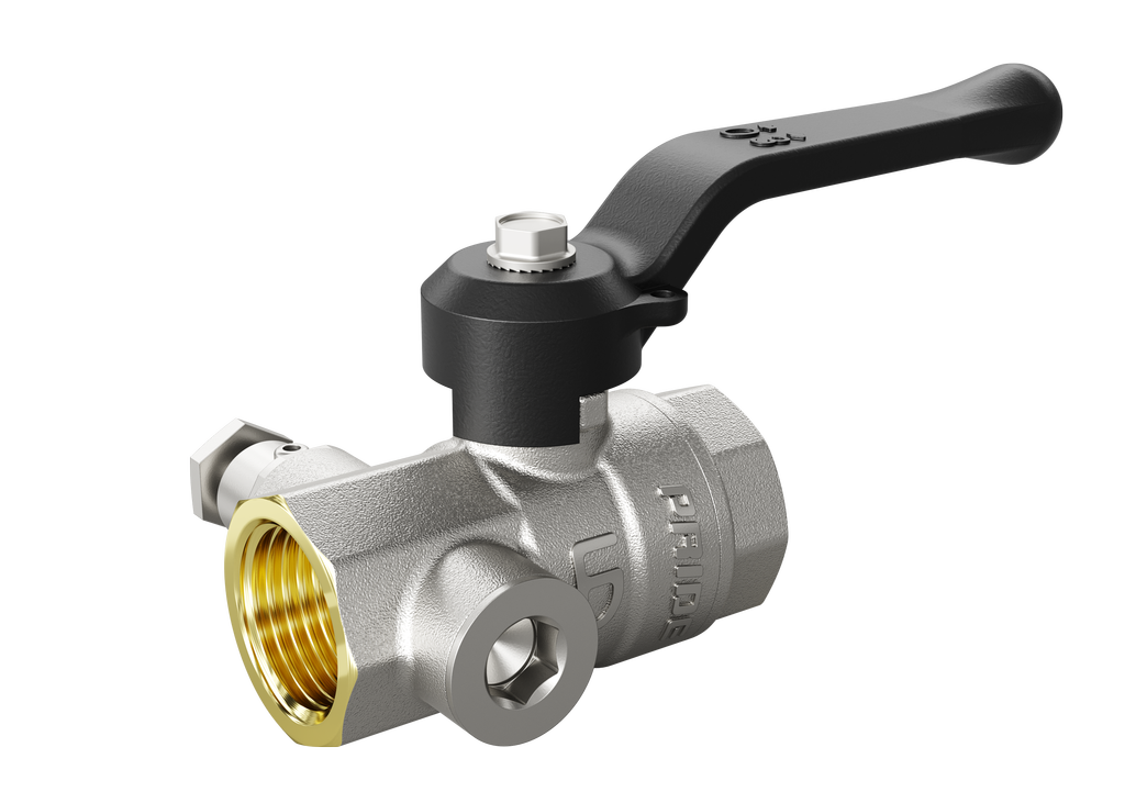 Кран шаровой латунный с дренажем и воздухоотводчиком трехходовой LD Pride 44.15.В-В.С.Р Ду 15 М20 Ру 40 рычаг