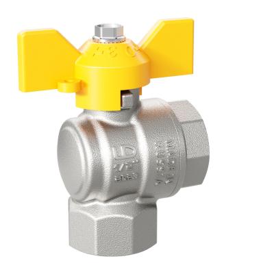 Кран шаровой латунный угловой LD Pride 47.25.В-В.У.Б GAS Ду 25 Ру 40 бабочка